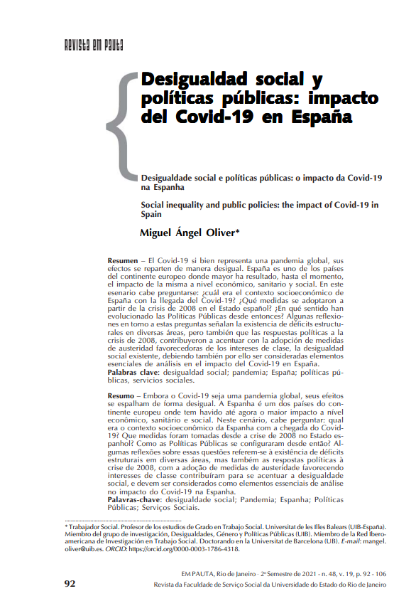 Desigualdad social y políticas públicas: impacto del Covid-19 en España