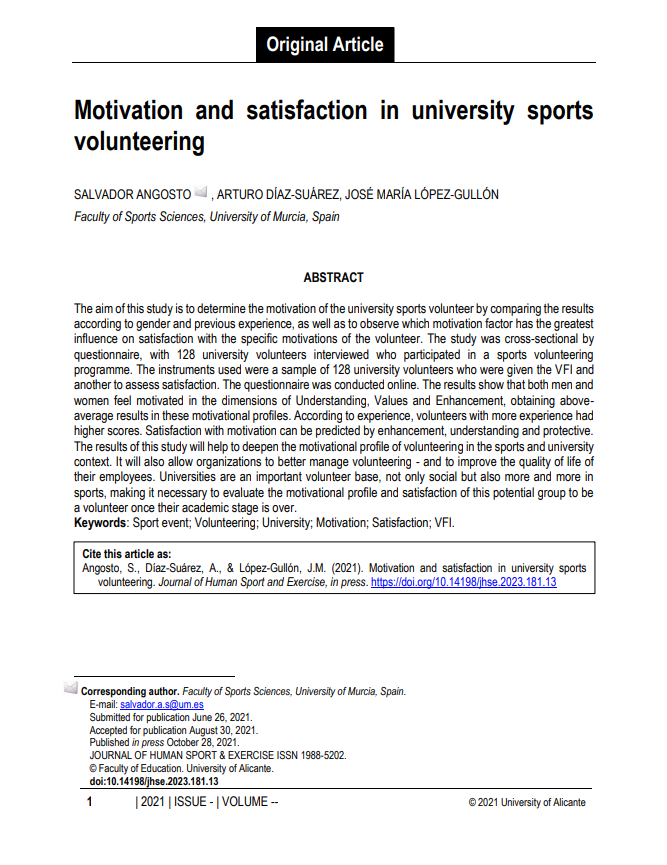 Motivation and satisfaction in university sports volunteering