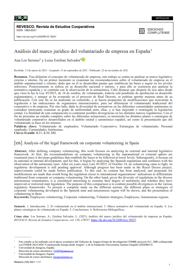 Análisis del marco jurídico del voluntariado de empresa en España