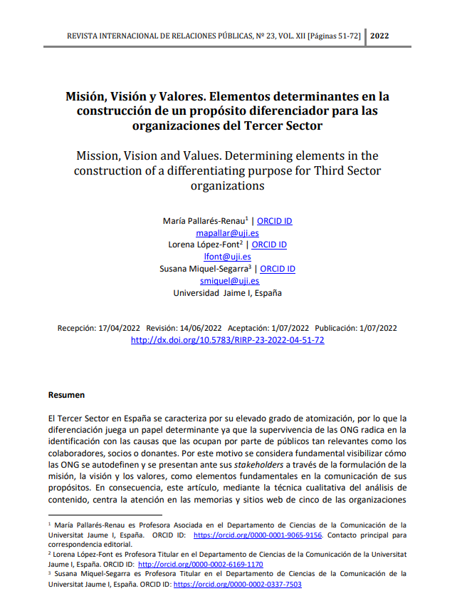 Misión, Visión y Valores: elementos determinantes en la construcción de un propósito diferenciador para las organizaciones del Tercer Sector