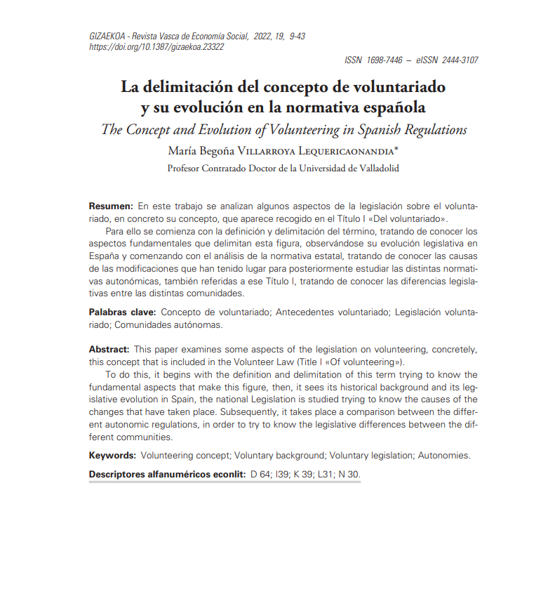 La delimitación del concepto de voluntariado y su evolución en la normativa española